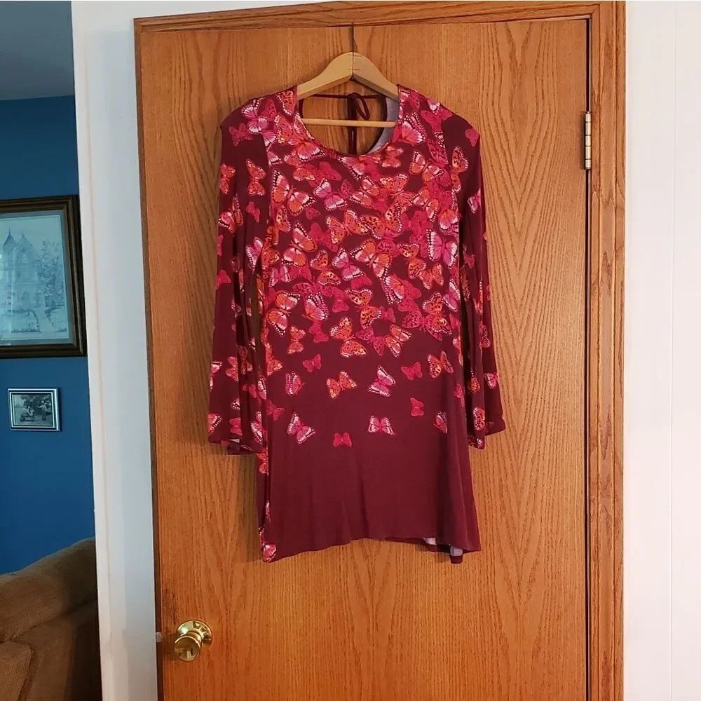 Cute Maroon Butterfly Dress Girls Sz 12